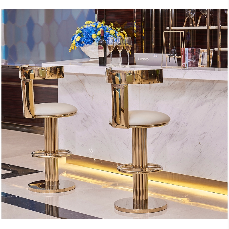 Kitchen High Chairs Stainless Upholstered Tall Bar Stools Steel Golden Frame Gold Counter Height Bar Stools Modern For Kitchen