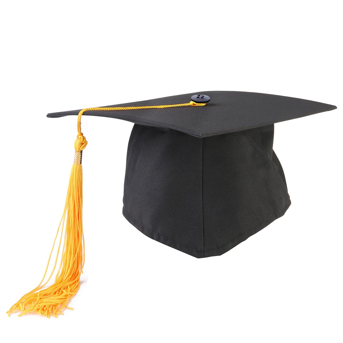 Adjustable Adults Student Mortar Board Graduation Hat Fancy Dress Accessory (Black+Yellow)