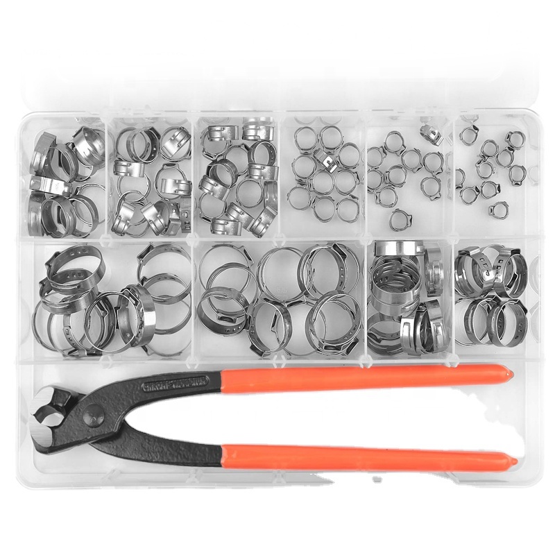 115Pcs 304 Stainless Steel Single Ear Hose Clamp assortment for Water Pipe, Plumbing and Automotive Use