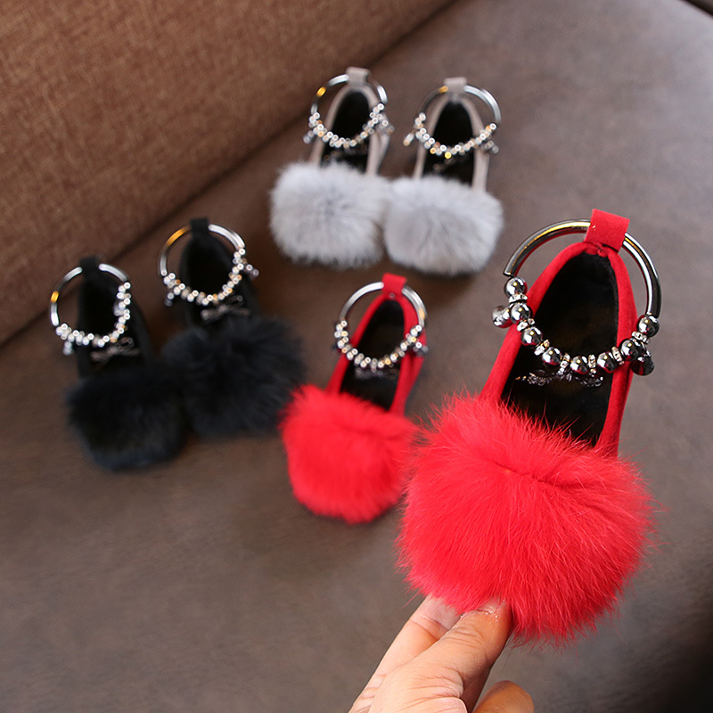 Winter Toddler Baby Girls Warm Wool Shoes Non-slip Sandals Children Soft Leather Princess Shoes Girls