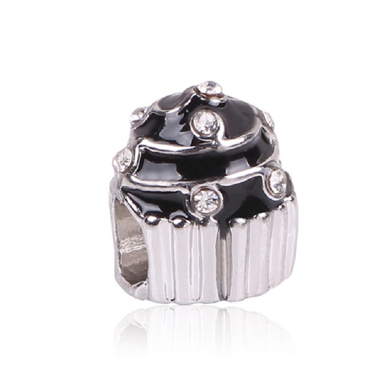 Black Cup Cake Charm Bead Fit Original Pandora Silver Charm Bracelet Necklace Bangle