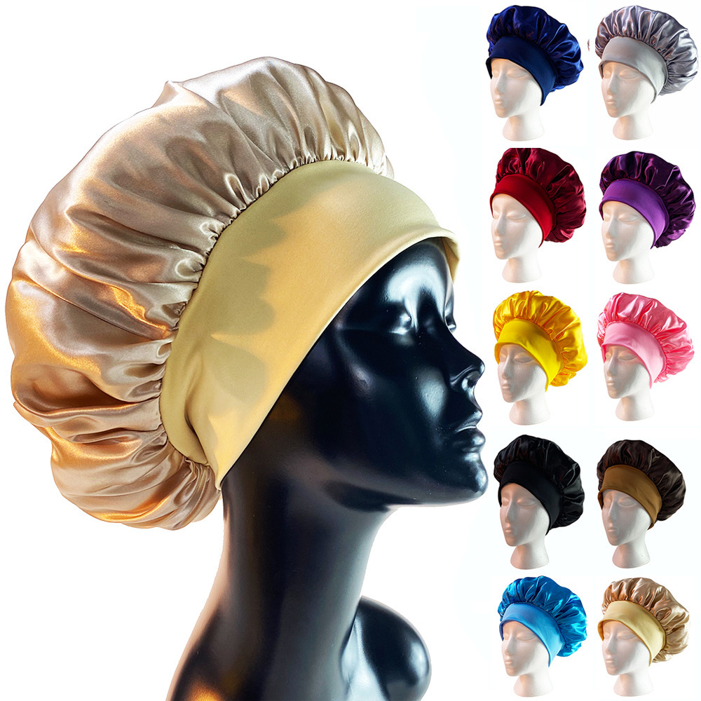 Hot low moq Silk bath hat elastic adjustable sleeping hats women shower cap satin bonnets cap
