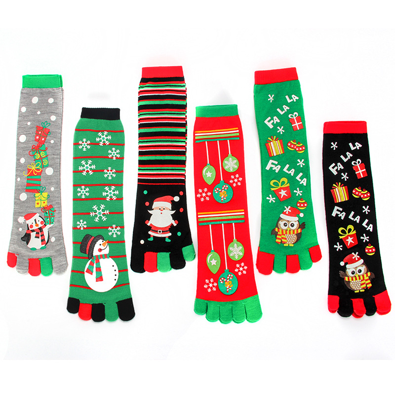 Wholesale toe separator socks Christmas high knee five finger socks five toe high thigh warm socks