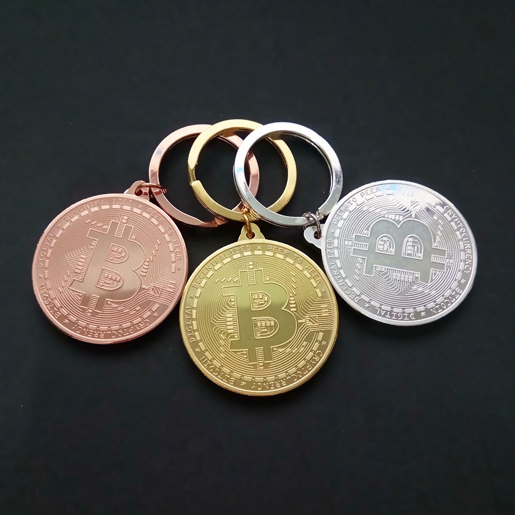 Оптовая продажа, дешевый позолоченный металлический брелок для ключей с биткоином