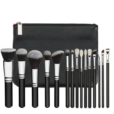 Professional OEM 15 Pcs Foundation Buffing Vegan Private Label Pink Black Cosmetic Make up Brushes Set
