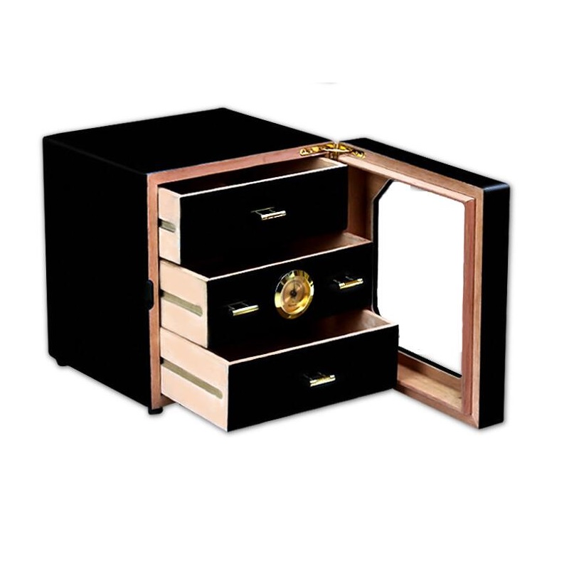 Роскошный Черный кедр деревянная сигара Humidor шкаф коробка для хранения гигрометр увлажнитель