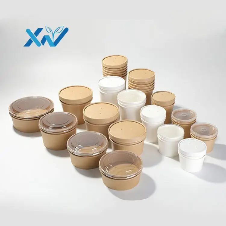 Wholesale free sample Restaurant customized food grade disposable kraft paper salad bowl with lid