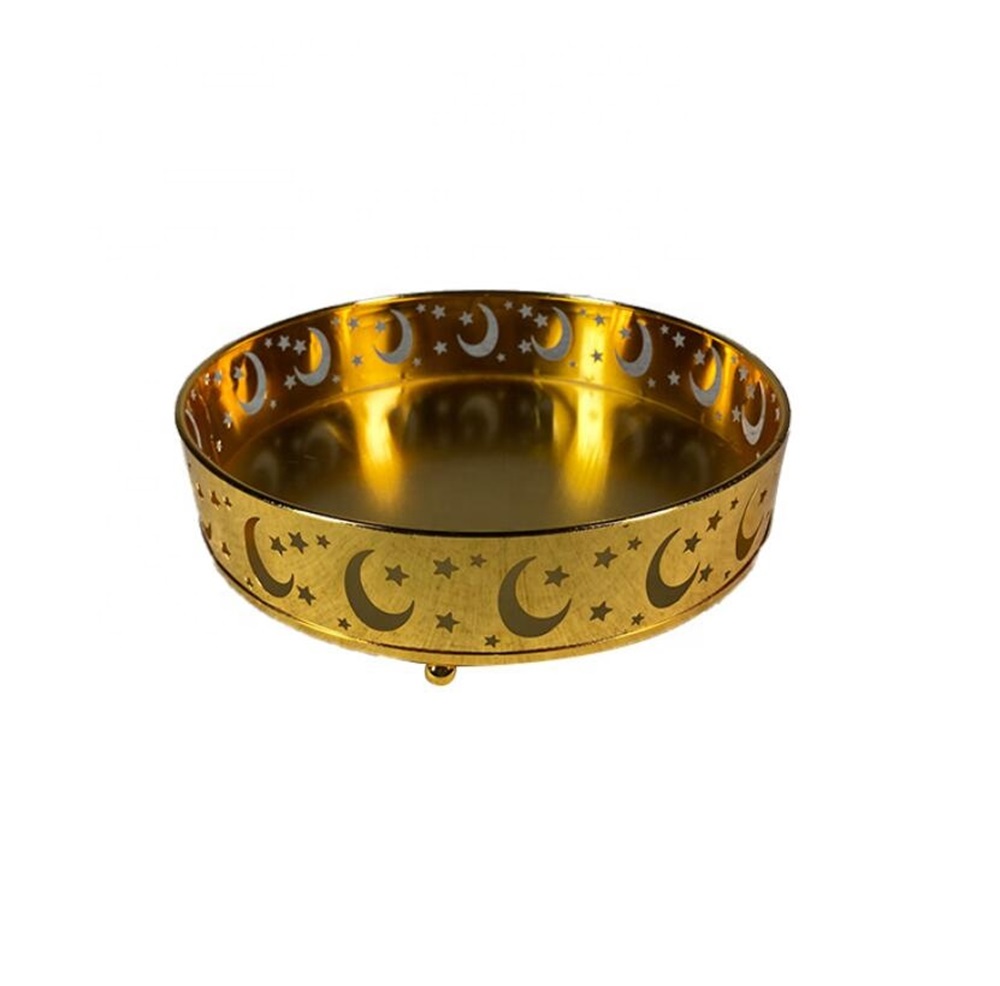 Wholesale Custom Eid Mubarak Ramadan Party Decorative Gold Round Metal Tray