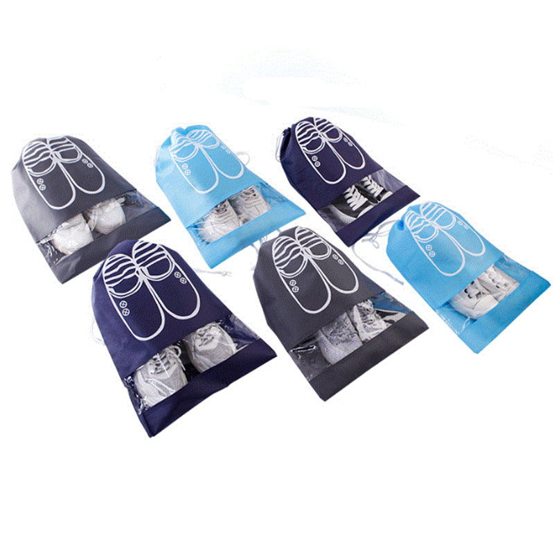 custom Outdoor sports non-woven Drawstring Shoes Dust Bag With PVC Window shoe packaging bag