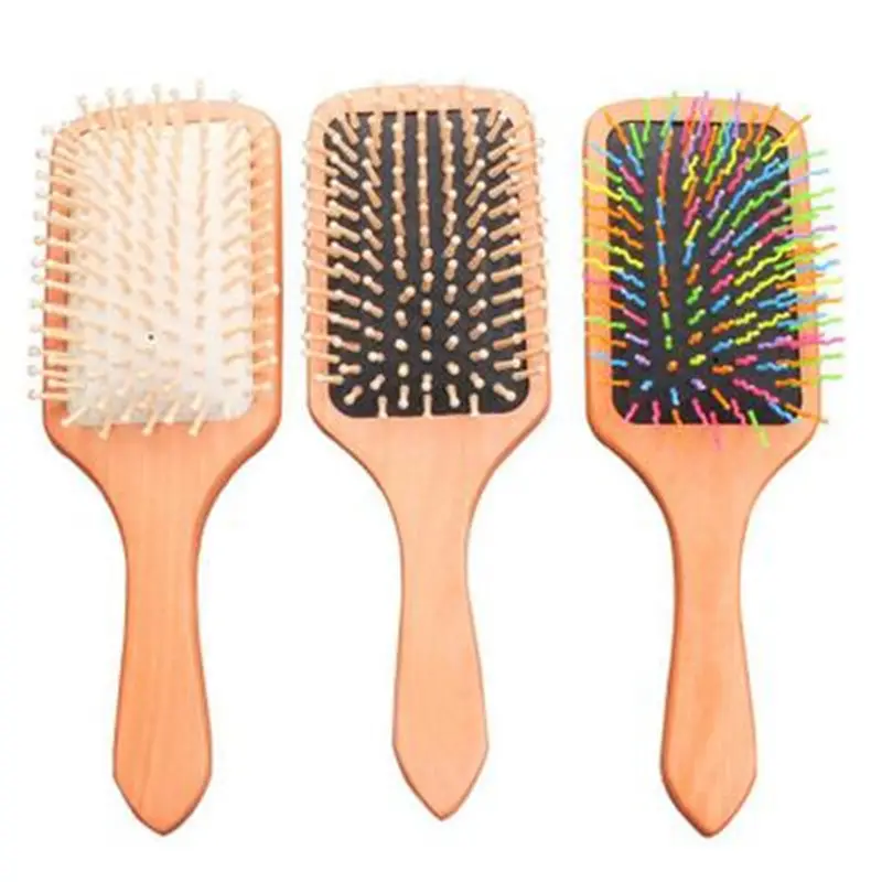 Yue Amazon Hot Selling Rainbow Wooden Hair Brush Comb Air Cushion Hair Brush Massage Hair Comb