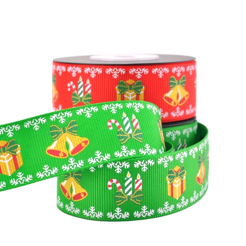 Mafolen Factory New 25mm Several Color Printed Merry Christmas Decoration Polyester Grosgrain Xmas Ribbon