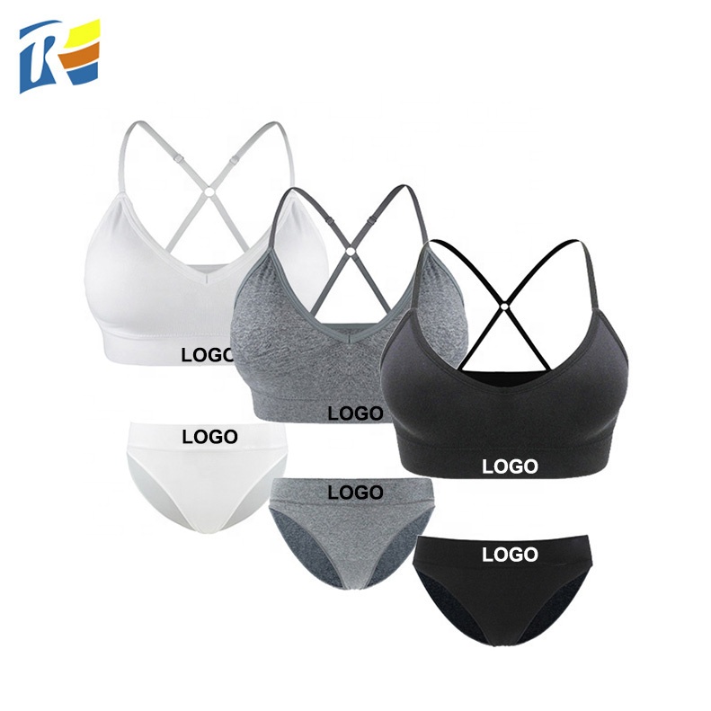 Factory Custom Logo Wireless Yoga Bra Top Seamless Women Underwear Bra and Brief Set