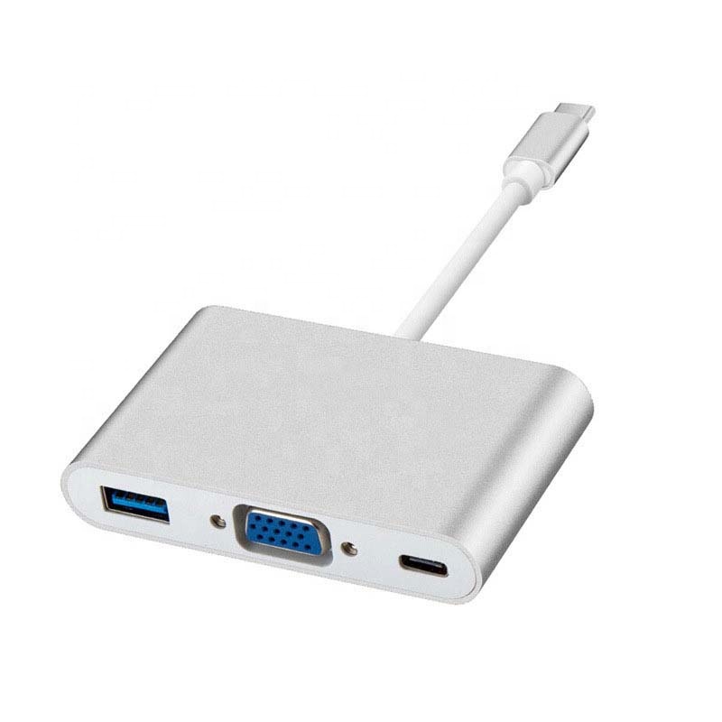 Оптовая продажа, многопортовый адаптер 3 в 1 с USB 3,1 типа C на VGA для ноутбука/телефона
