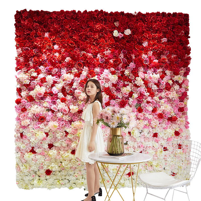 Y-F002 Wholesale Graduated Colored Artificial Silk Flowers Wall Panel Backdrop For Wedding Party Decoration