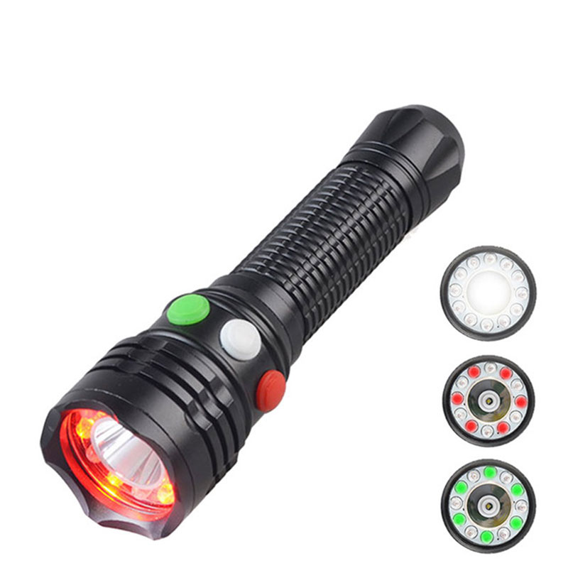 Aluminum alloy body customized outdoor survival flashlight tri colour torch for railways with magnet