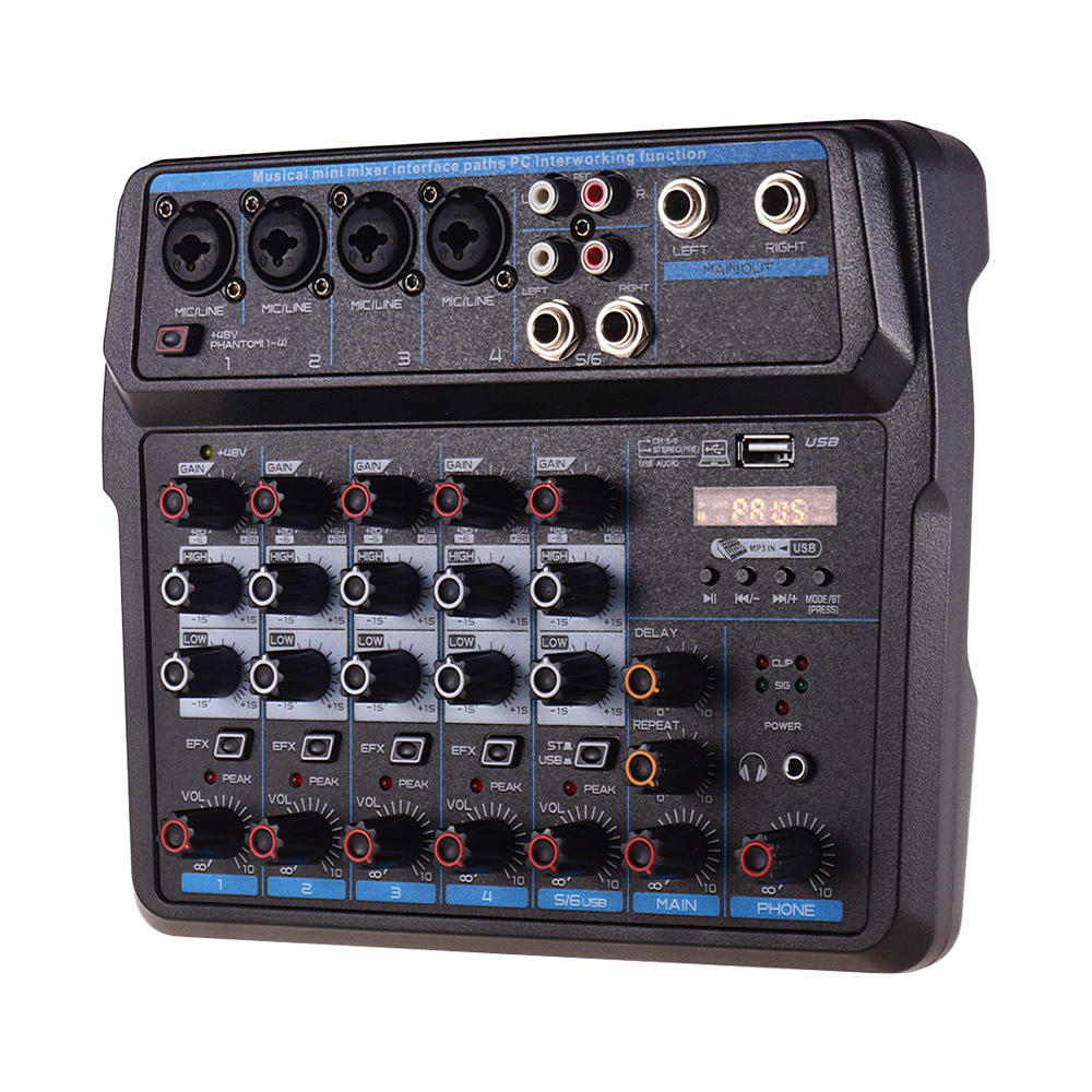 Музыкальный Мини-миксер U6, 6 каналов, аудио миксеры, BT USB микшерная консоль, беспроводное подключение
