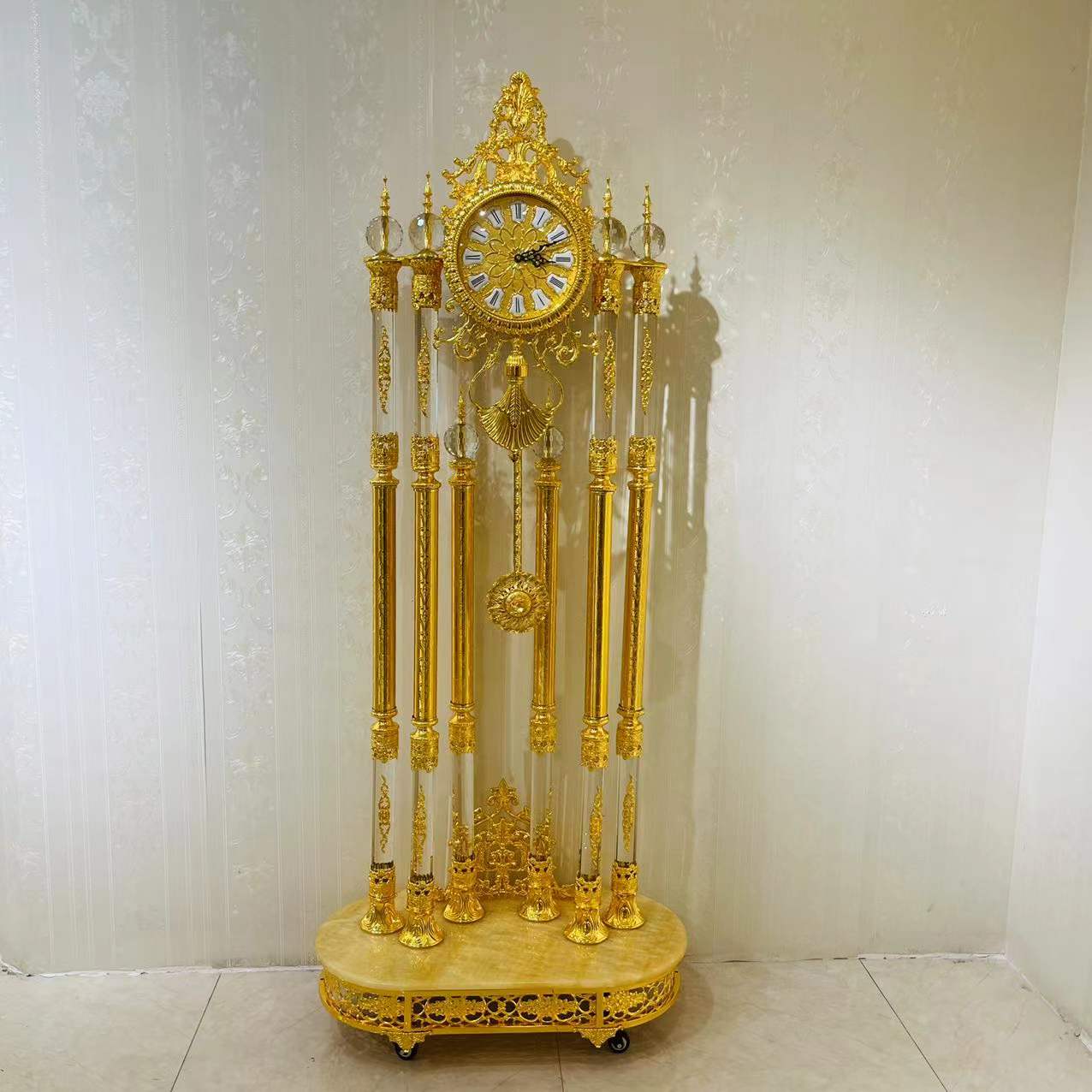 Luxury Crystal Floor Clock Marble Grandfather clock Golden Copper Standing Clock