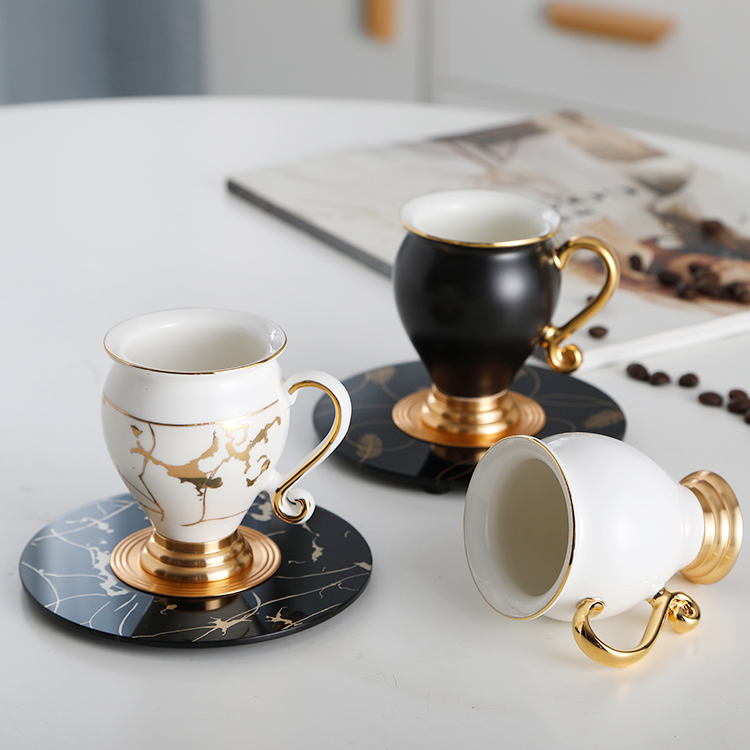 Funky european gold rim decor 6 tea espresso cup saucer set turkish porcelain ceramic cups coffee cup for gift
