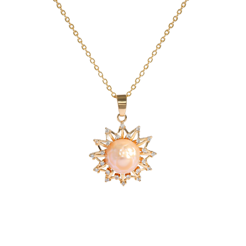 VANFI Classic Gold Color Zircon Fresh Water Pearl Necklace