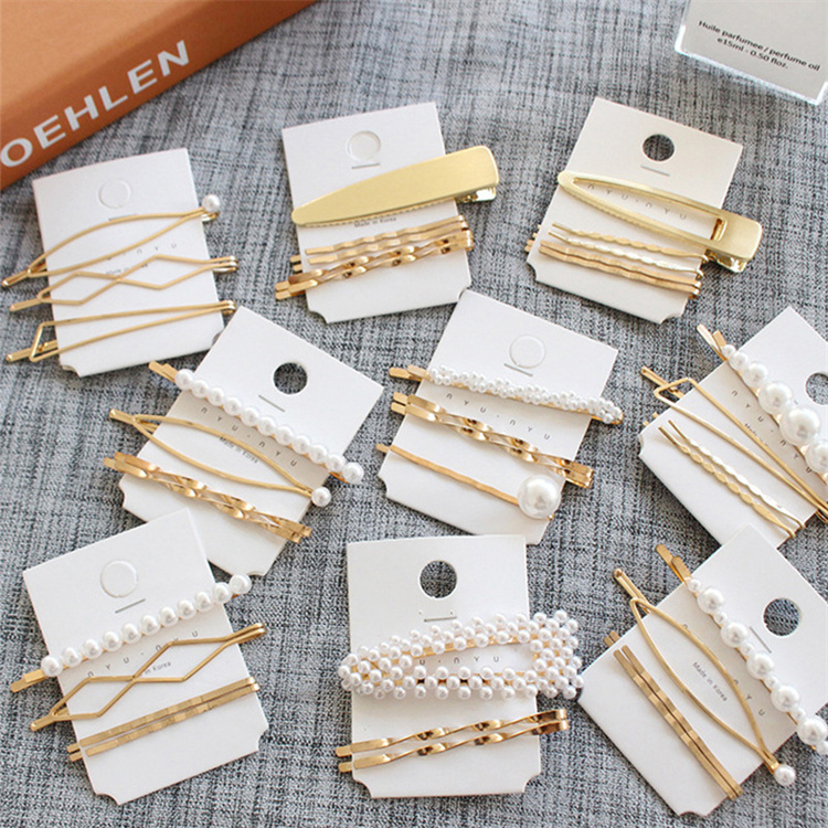korean Women Girls Cute Pearl Alloy Geometric Gold Color Hair Clips Barrettes Lovely Hairpin Headband Fashion Hair Accessories