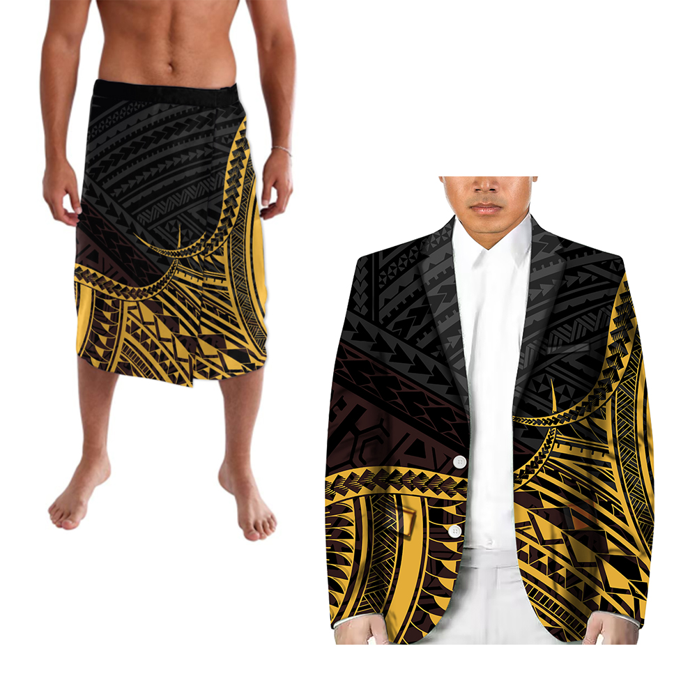 Pacific Island Art Long Sleeve Kimono Cardigan And Ie Two Piece Polynesia Tonga Style Retro Style Men's Casual Suit