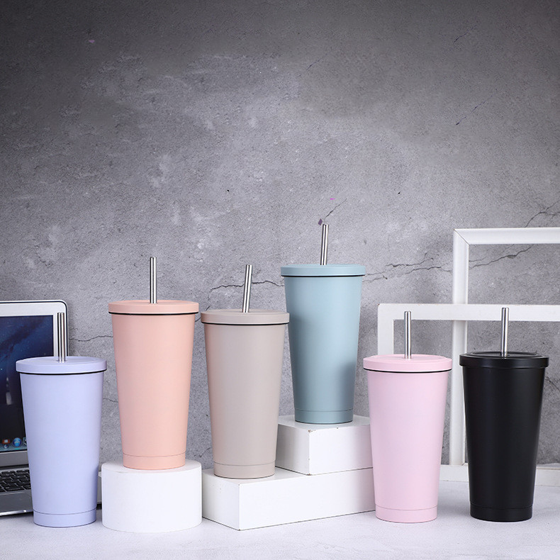 Оптовая продажа, дорожная кружка из нержавеющей стали Tumbler17oz/500ML с соломинкой и крышками, вакуумная Изолированная офисная кружка, кружка для кофе в машину