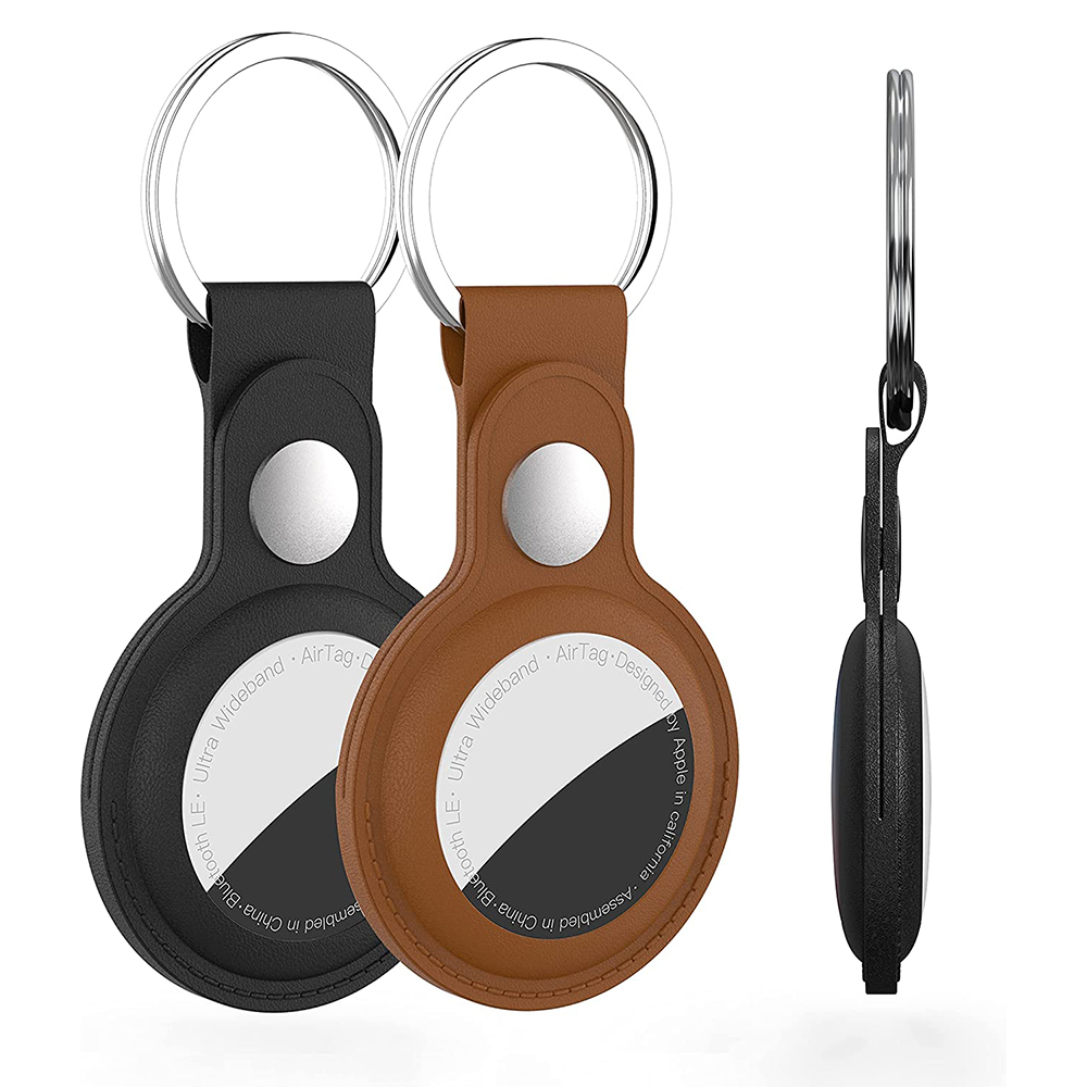 Leather Case for Airtags Easy Attach to Key Backpacks Liner Bags PU Tracker Holder with Key Chain Portable Protector