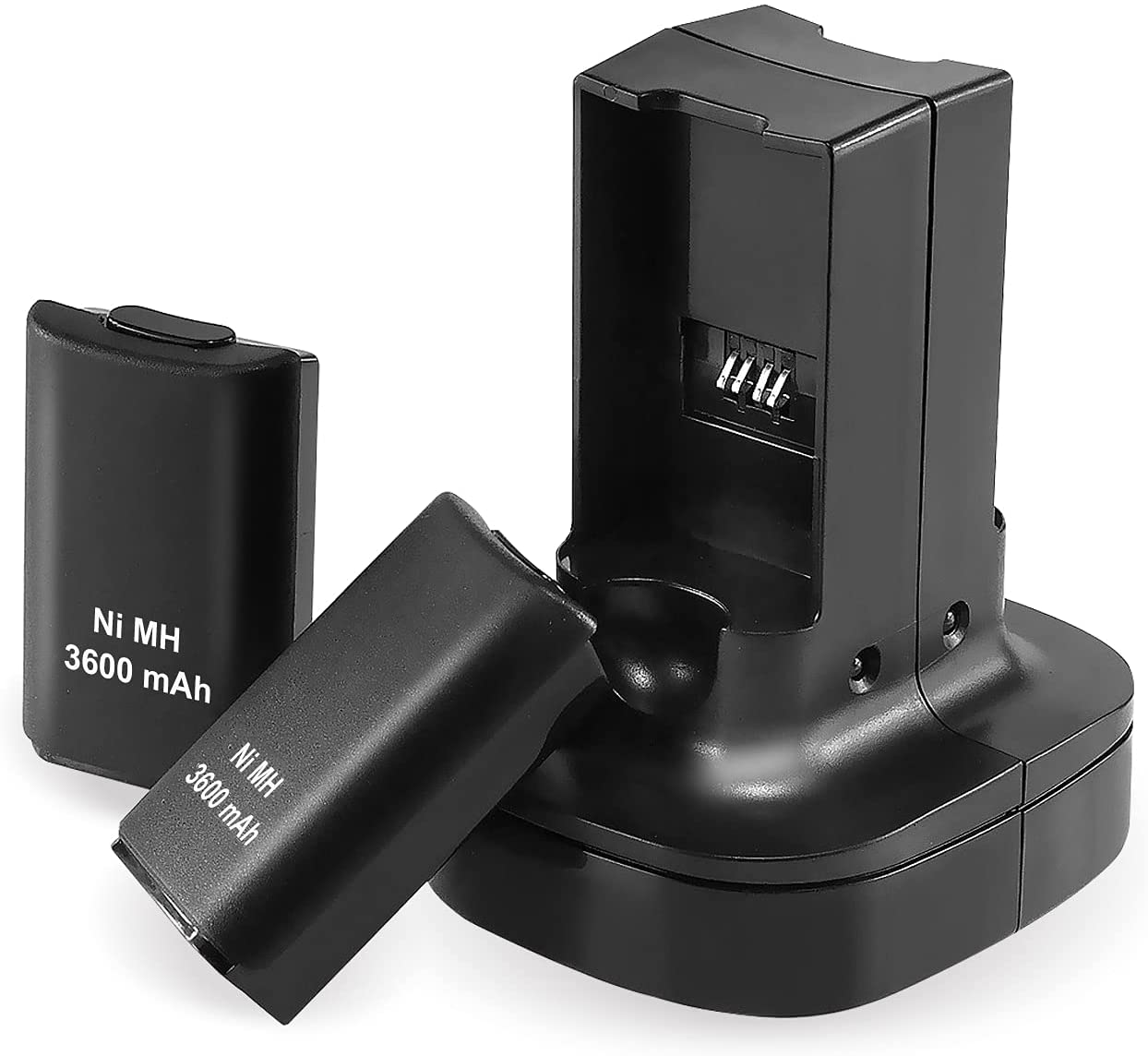 Dual Remote Charging Station with 2 Pack 3600mah Rechargeable Batteries for Xbox 360 Wireless Remote Controller (Black)