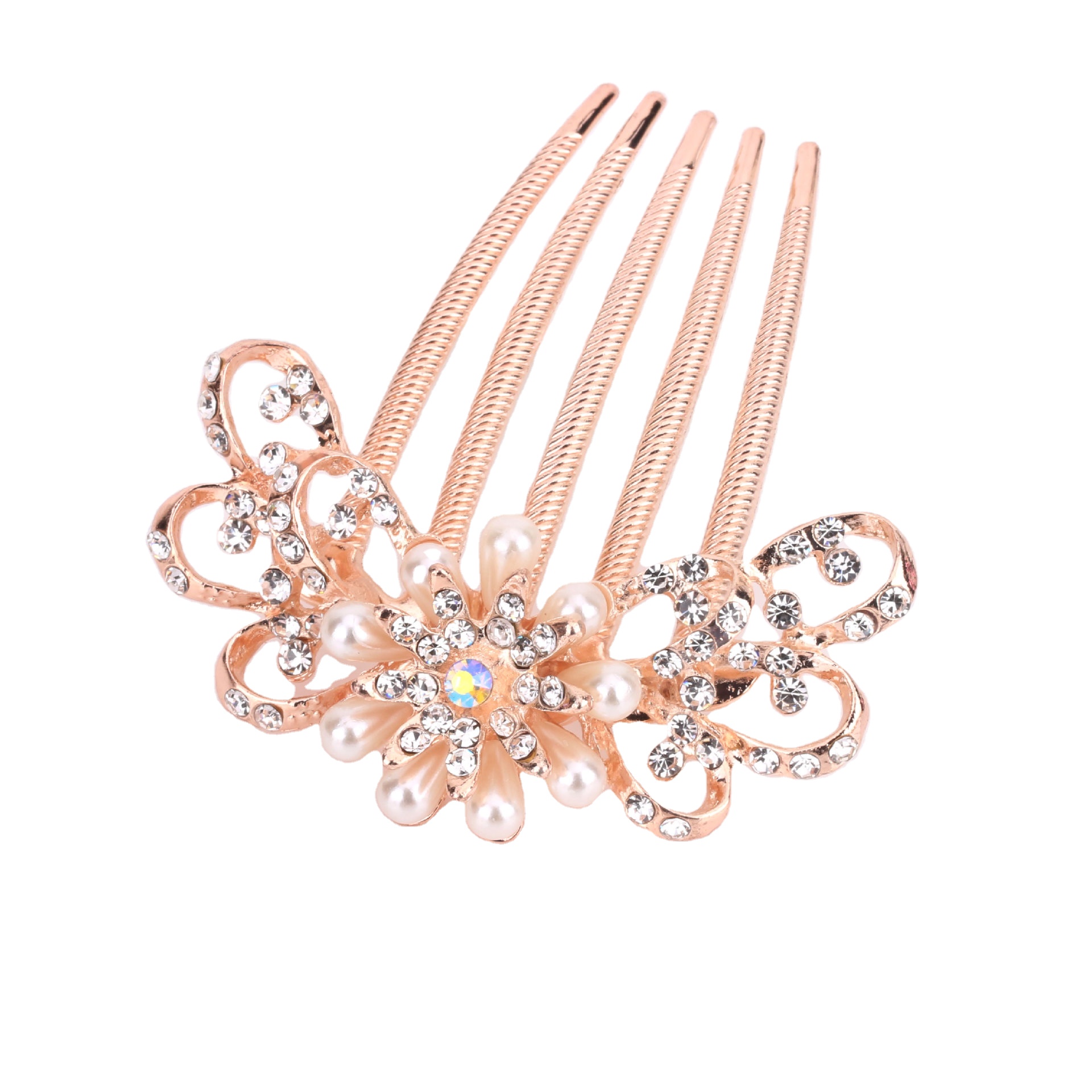Flower five-tooth rhinestone comb hair ornament pearl headdress bridal disc hair headdress