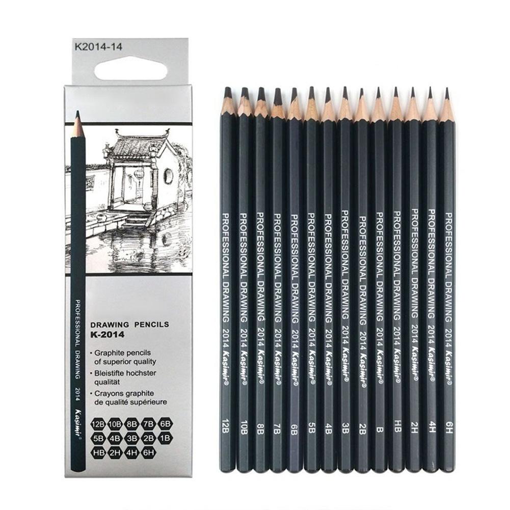 14pcs School Art Writing Supply Sketch and Drawing Pencil lapis Set HB 2B 6H 4H 2H 3B 4B 5B 6B 10B 12B 1B
