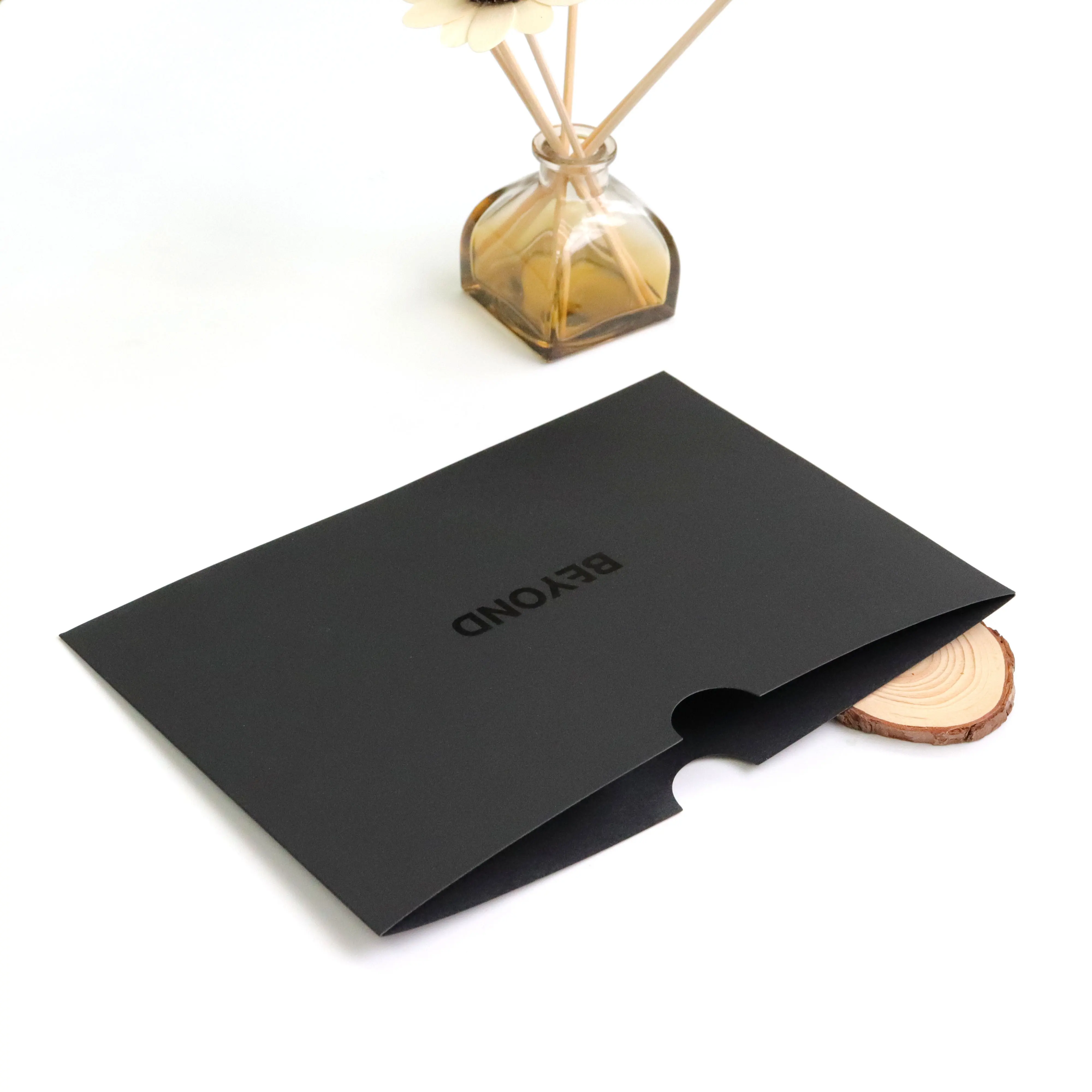 Custom black oil spot uv logo card printing luxury gift envelope black envelope high quality touching paper with black logo