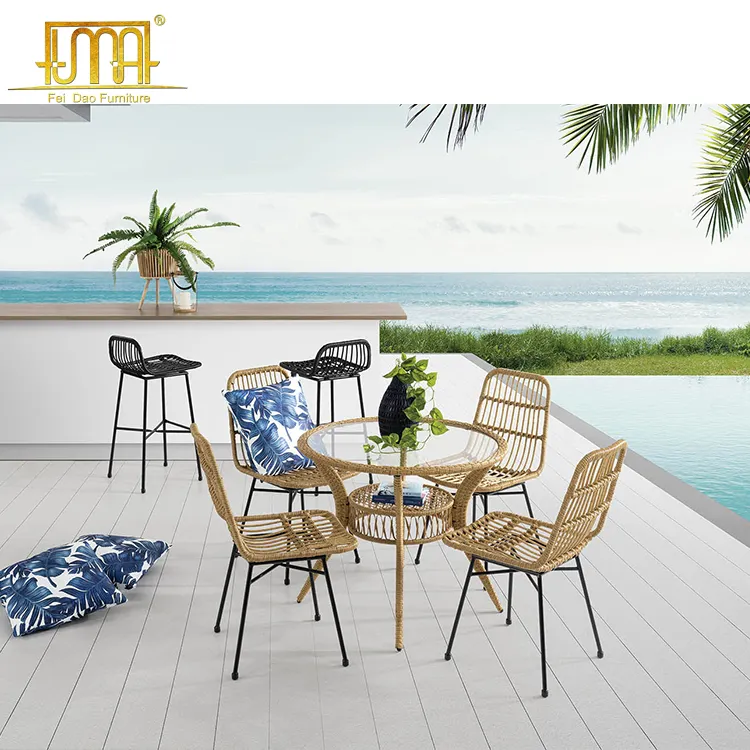Patio furniture modern design outdoor wicker rattan dining table set
