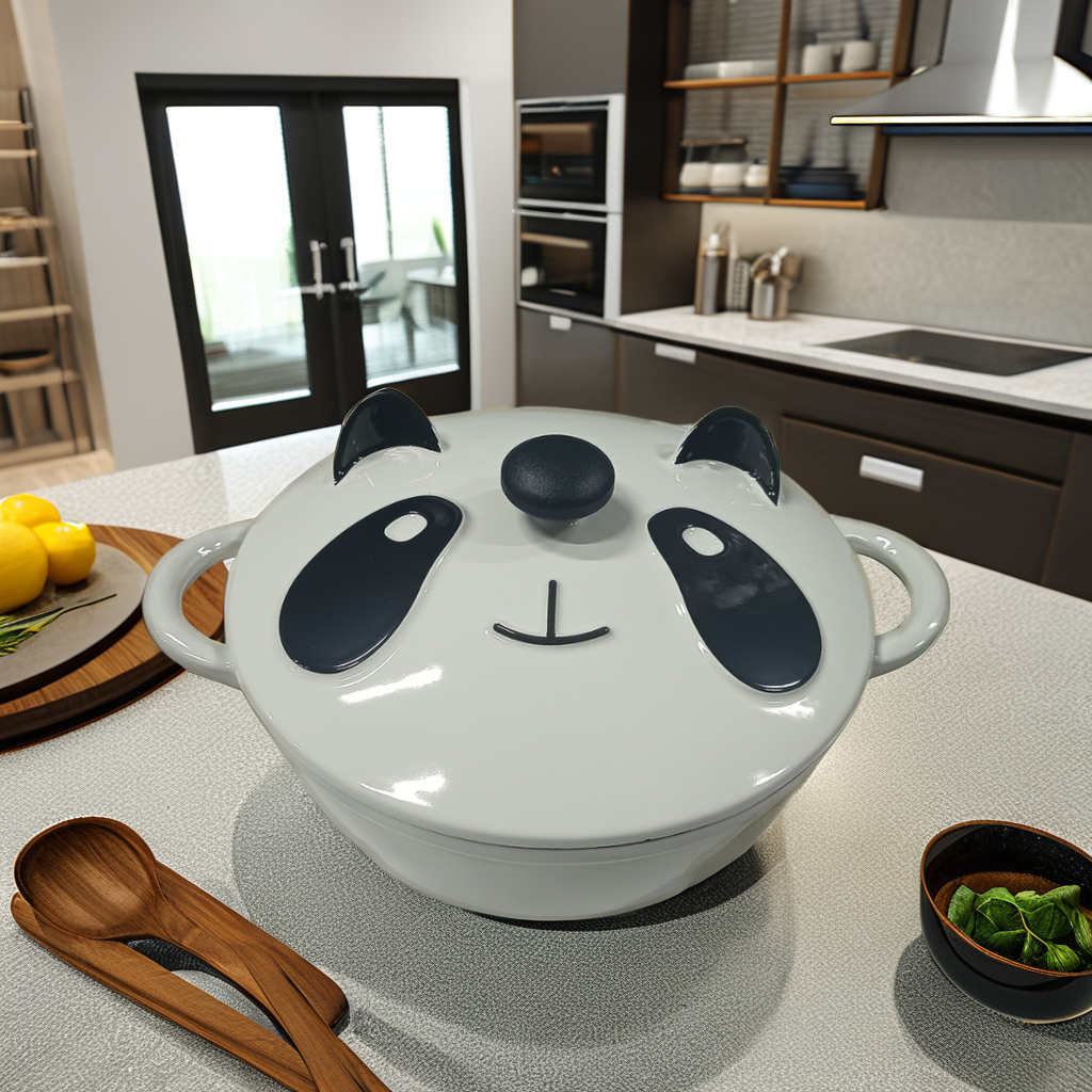 Cartoon Panda Cover lid Cookware Cast Iron Pot Enameled Nonstick Dutch Oven Bread Baking Pot With Lid