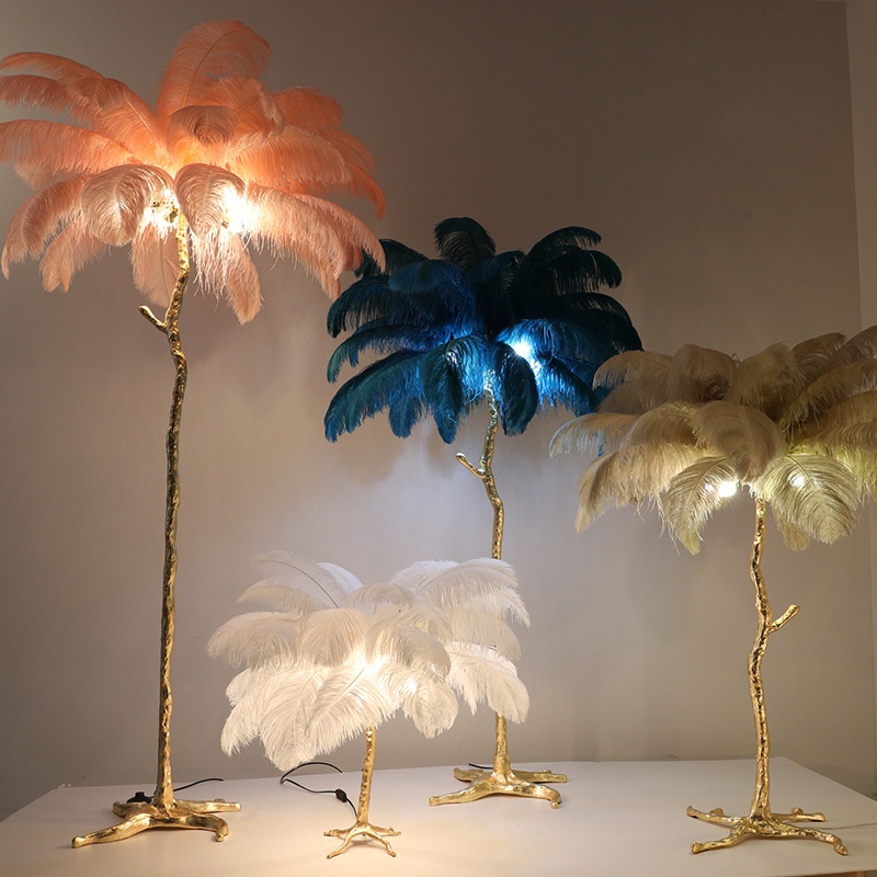 Stand living room gold decorative modern nordic designer living room luxury palm tree resin copper ostrich feather floor lamp