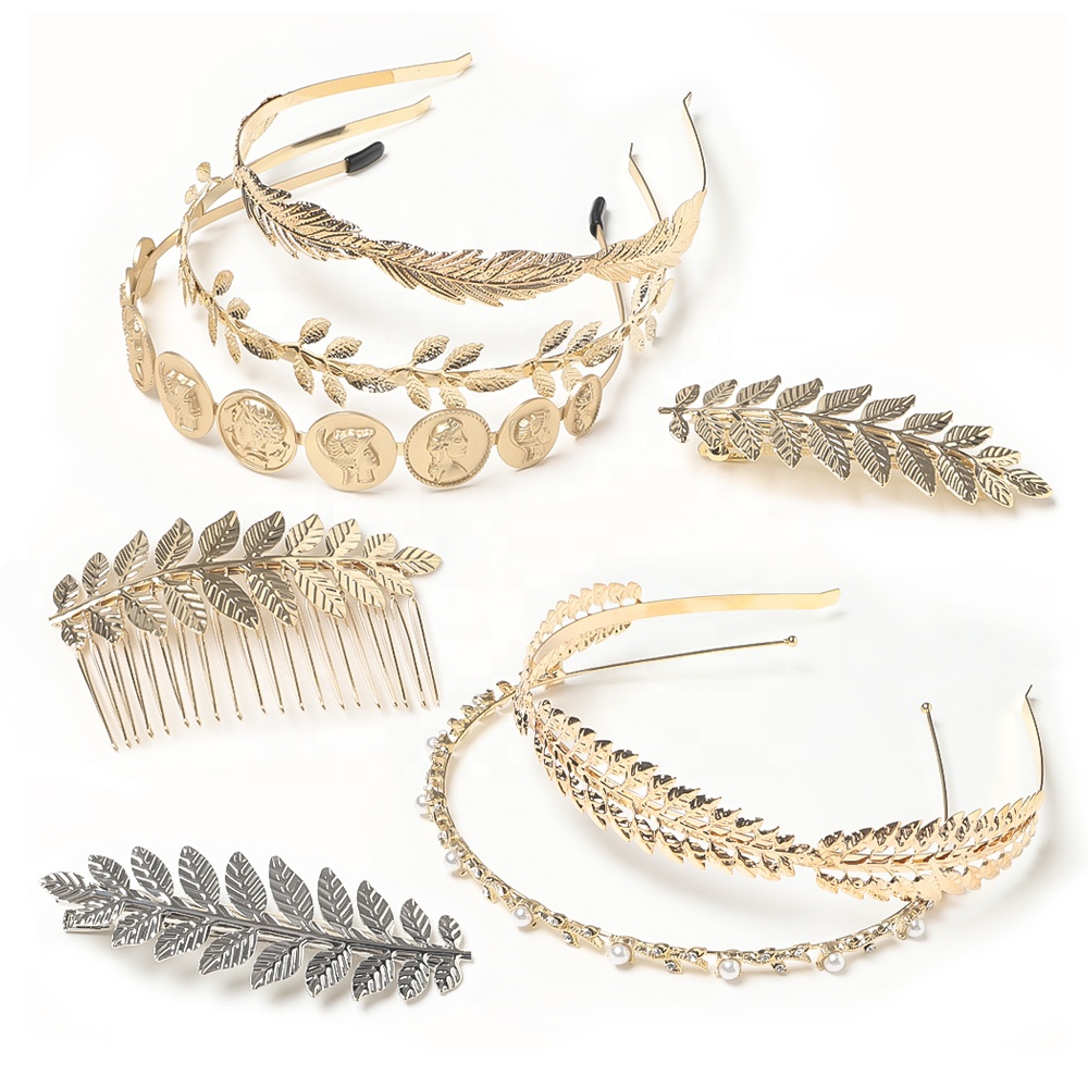 sweetwoo New Alloy Leaf Shape Plated Coin Portrait Hair Comb Retro Hair Band Spring Hair Clip Wedding Accessories for Bride