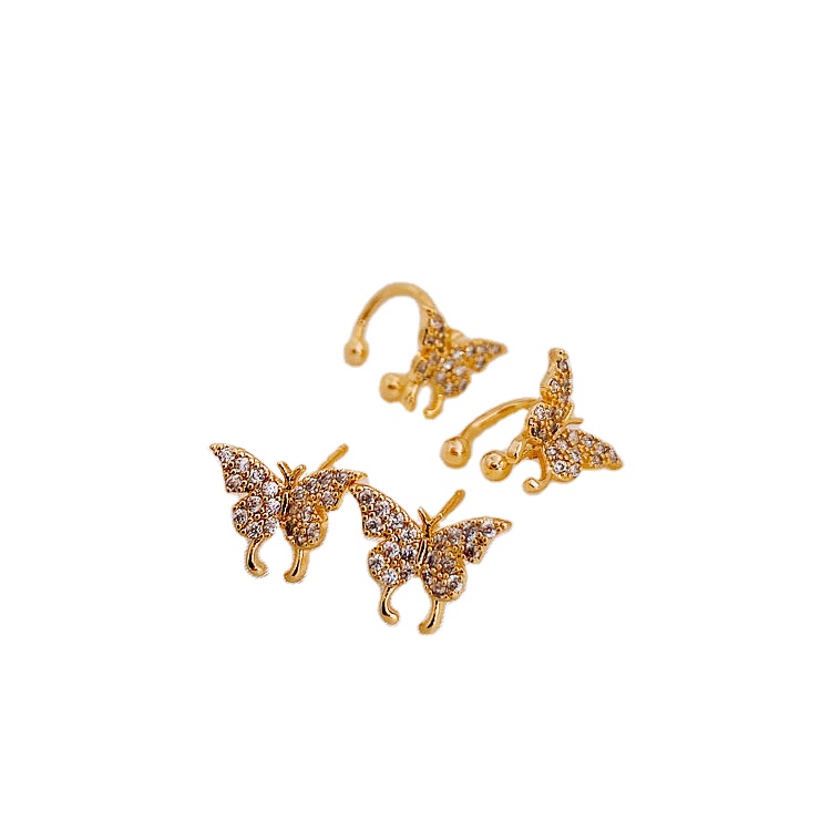 Wholesale Cheap And High Quality Zircon Butterfly Earrings Cuffs C-shaped Ear Clip Earrings