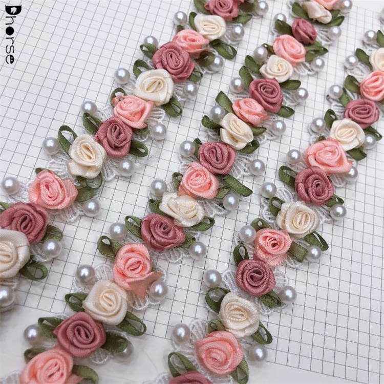 Handmade luxury rose floral high quality 3d lace trim