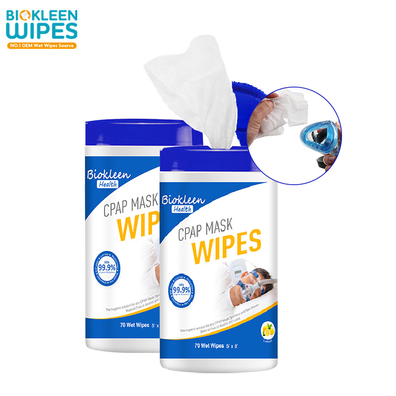 Biokleen Cleanser Natural Ingredients 70ct Small MOQ Lint Free Cpap Cleaner Wipes Sanitizing CPAP Mask Cleaning Wet Wipe In Tube