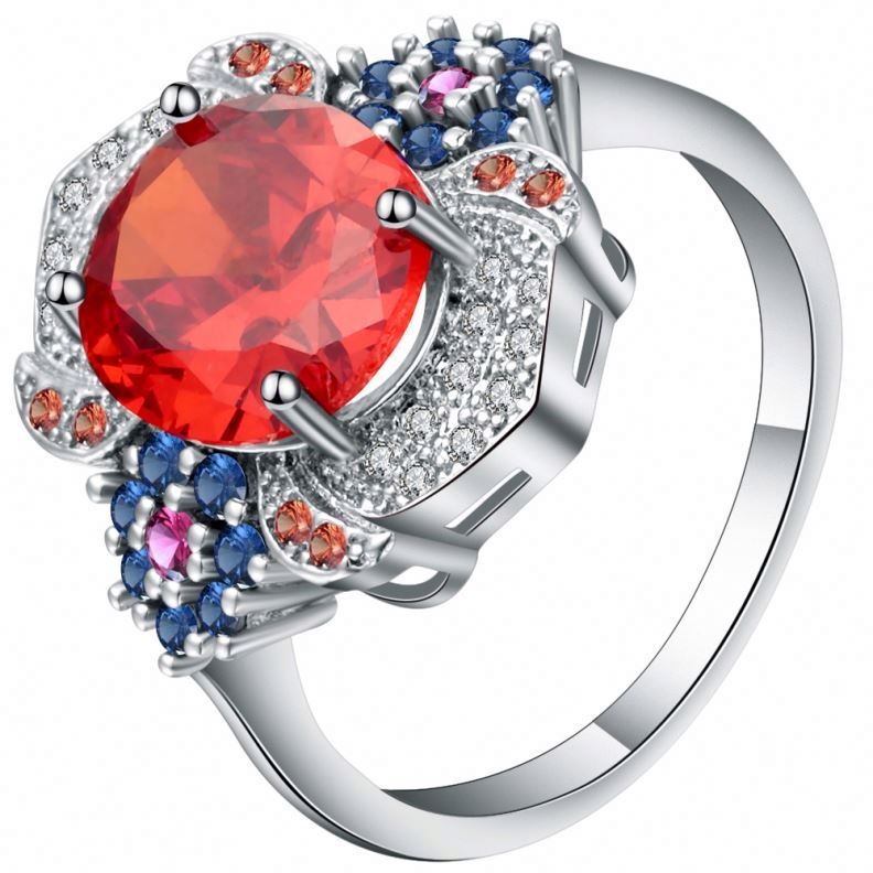 Red Gemstone Plated White Gold Ring Jewelry Cheap Wholesale