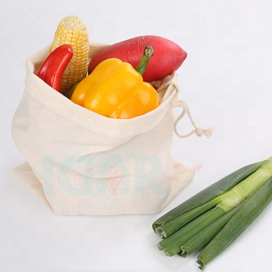 Reusable Mesh Produce Bag with Tare Weight, Cotton Shopping Bags for Vegetable and Grocery with single drawstring 33X28CM
