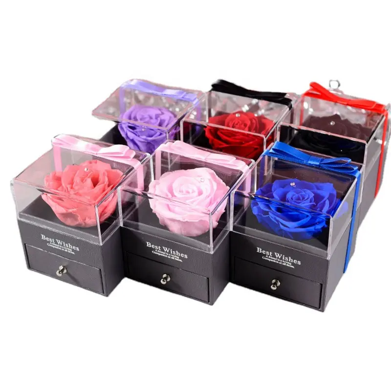 2021 Most Popular Gifts Eternal  Flowers Preserved Rose Head Preserved Flower Gift Roses  In Acrylic Box