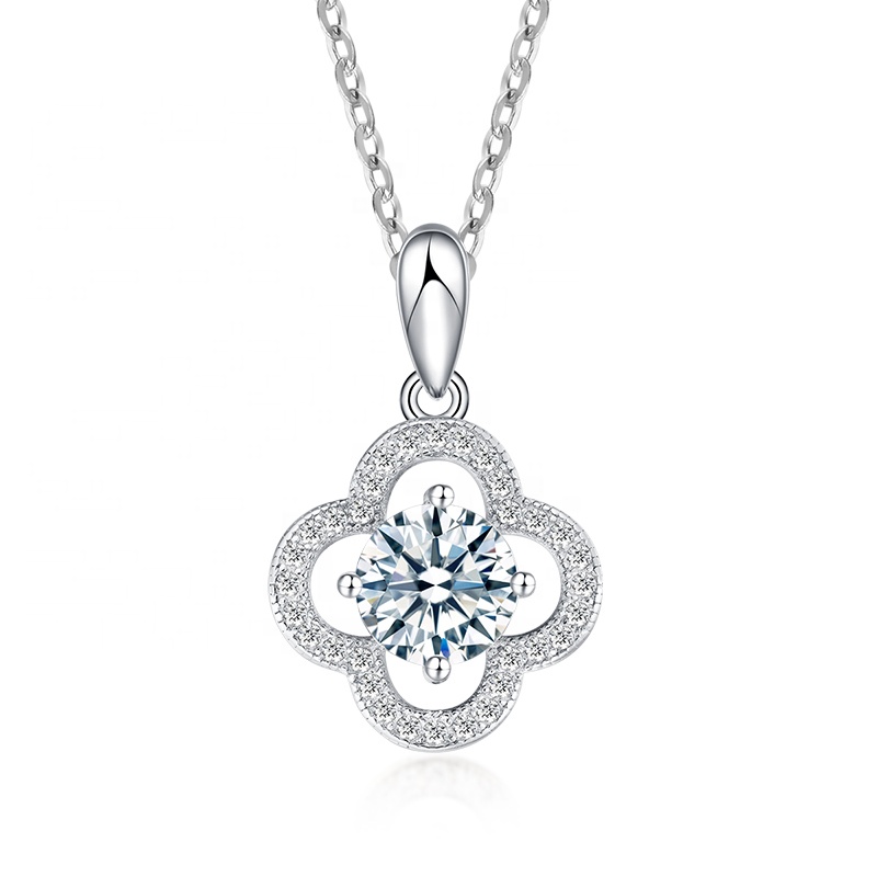 Меган производитель lucky four leaves форма белый moissanite бриллиант серебро 925 пробы женское ювелирное ожерелье подарок для вечеринки
