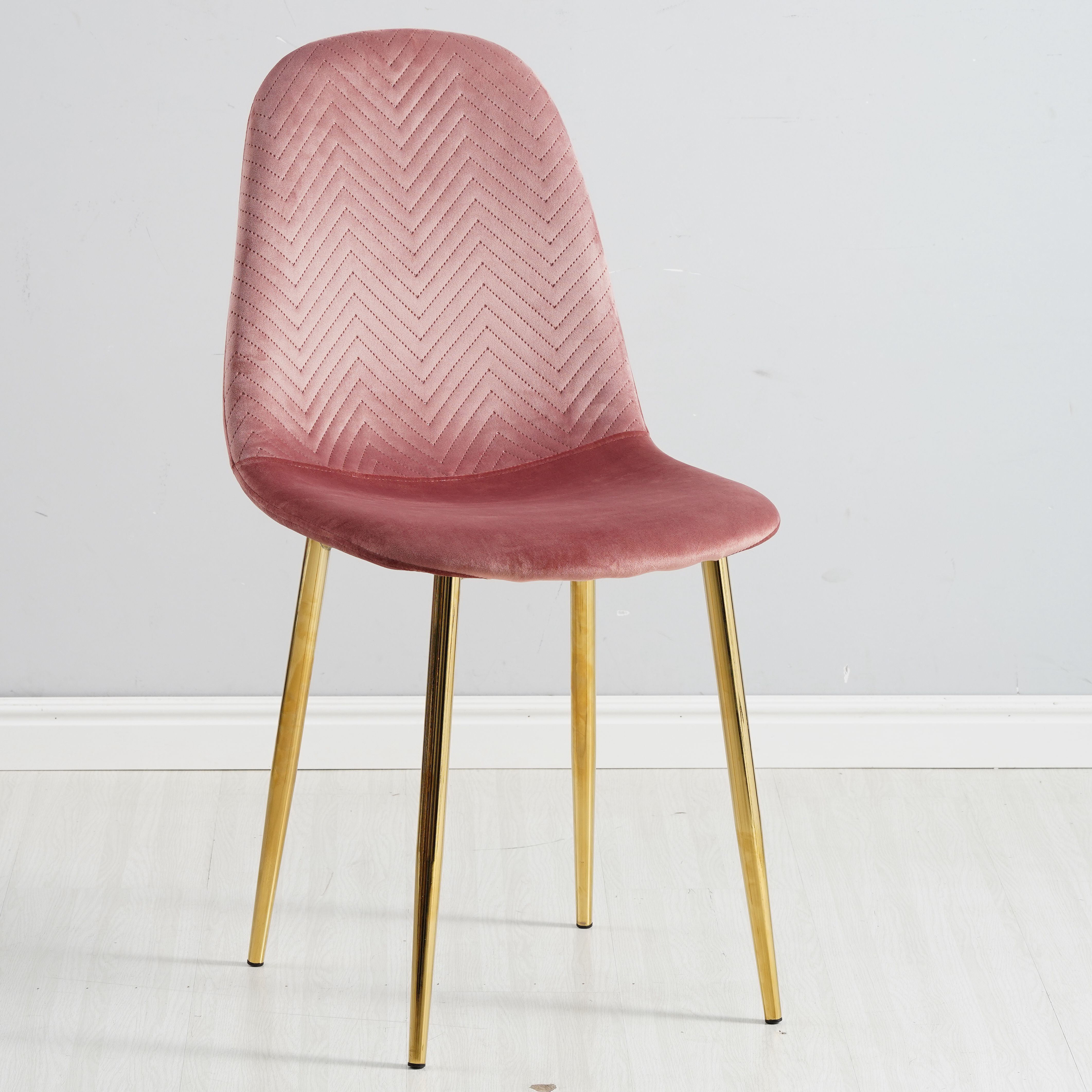 Modern small pink velvet dining chair coffee chair with metal legs