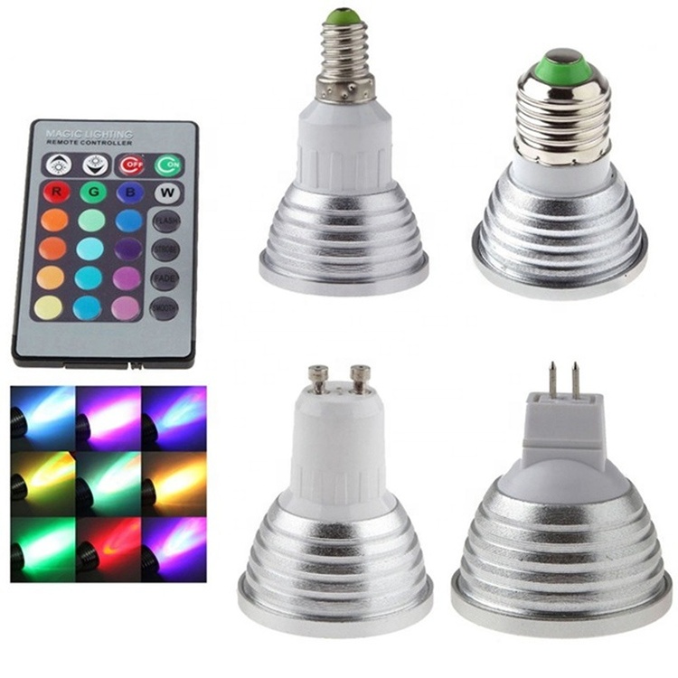 GU10 120 В 220 3 Вт RGB Светодиодный прожектор с контроллером MR16 12V rgb 16 видов цветов Изменение лампа алюминиево-пластиковые дом