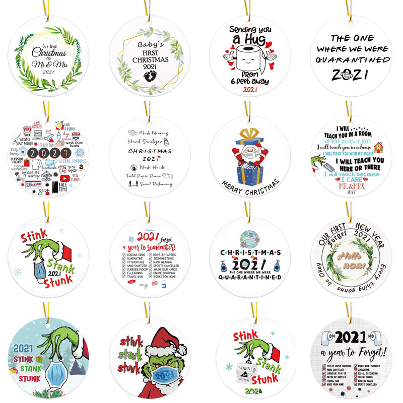 2021 Personalised Custom Round Circle Sublimation Blank Ceramic Hanging Christmas Ornaments Tree Ornament