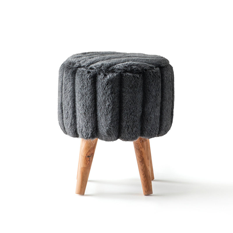 Luxury Dressing Modern Round Ottoman Faux Fur Foot Rest Nordic Pouffe Small wood foot stool Ottoman