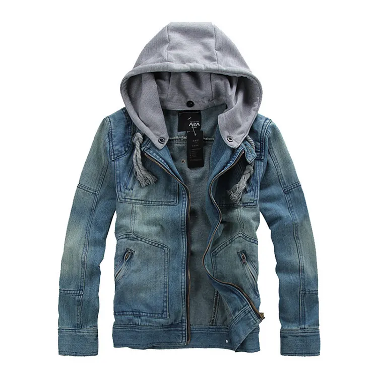 Fashion Detachable Men Hooded Denim Jacket Long Sleeve Man Outdoors Casual Jeans Jackets Quilted Jacket for Winter Cotton 2 Pcs