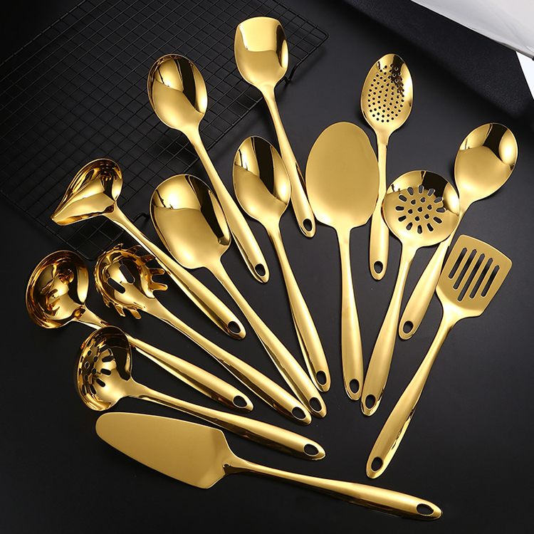 Stainless Steel Mirror Polished Gold Kitcheware Cooking Tools Kitchen Utensils Set