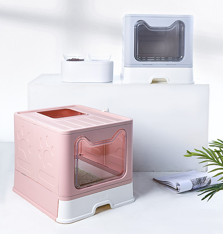 Foldable drawer type super large pet clean sanitary plastic cat litter box toilet easy to clean for cats