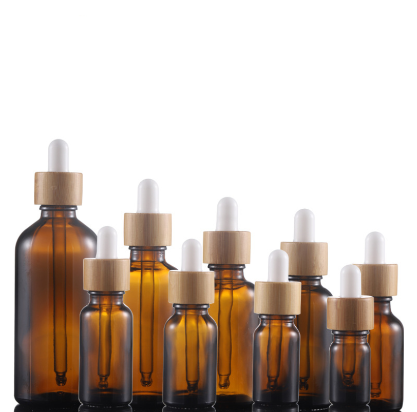 10ml 15ml 20ml 30ml 50ml 100ml amber glass essential oil bamboo glass bottle with bamboo dropper lid